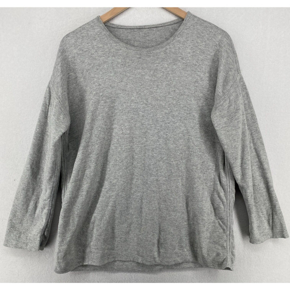 EILEEN FISHER Sweater S Organic Cotton Striped Reversible Pullover Gray White - Picture 3 of 14